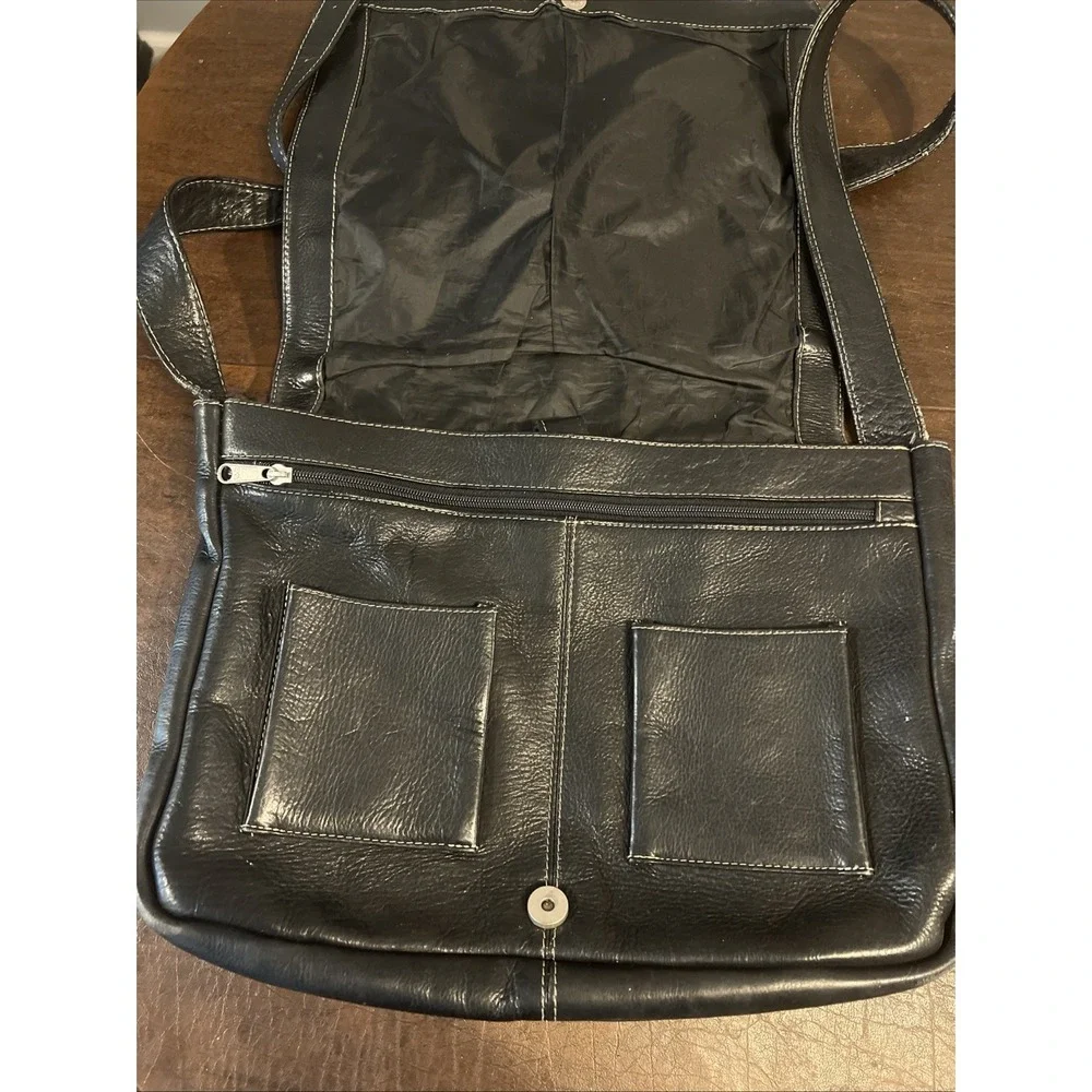 Latico Vintage Black Leather Messenger Briefcase Travel Tote Crossbody Work Bag